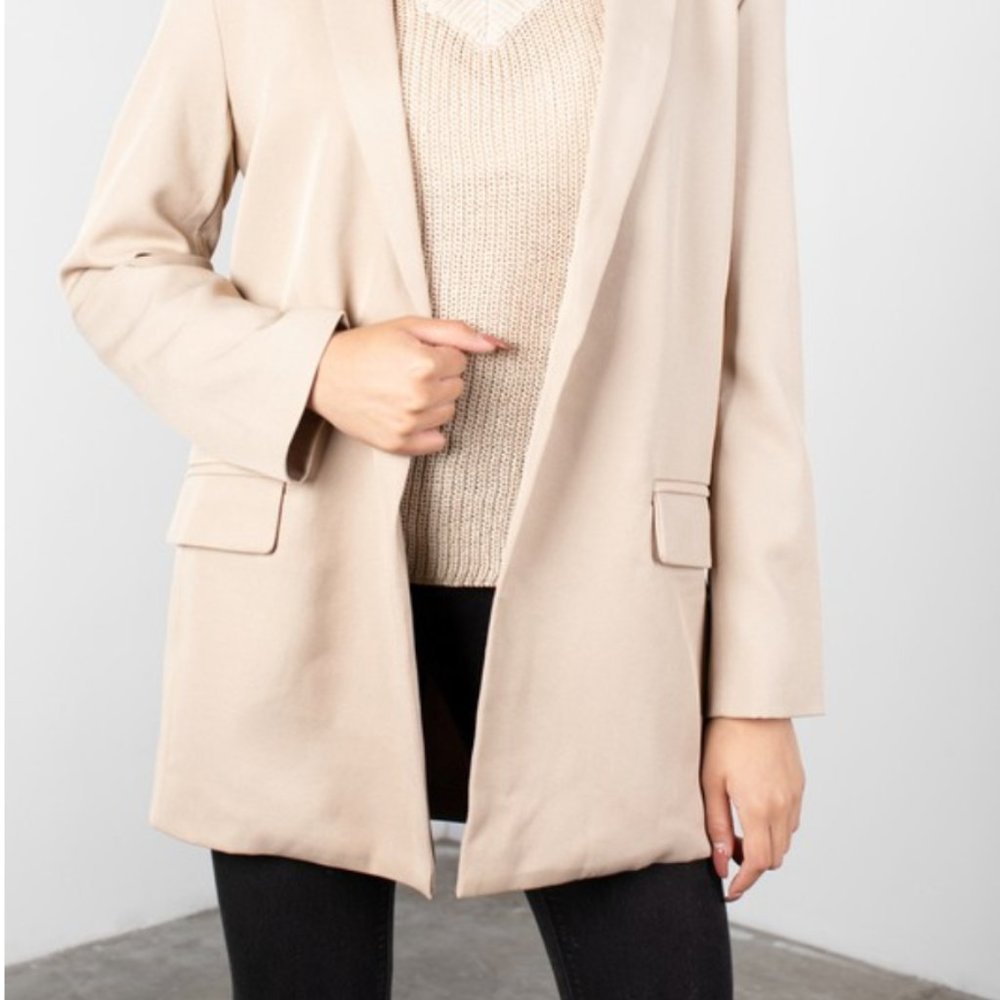 NWT Long tan ribbed open boyfriend blazer - Picture 10 of 13